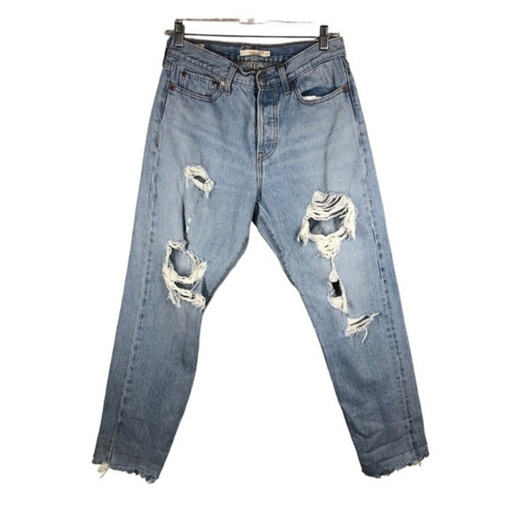 Levi’s Wedgie Fit Distressed Straight Leg Jeans High Rise Button Fly Size 29